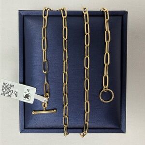 18K Genuine Yellow Gold Paperclip Necklace
